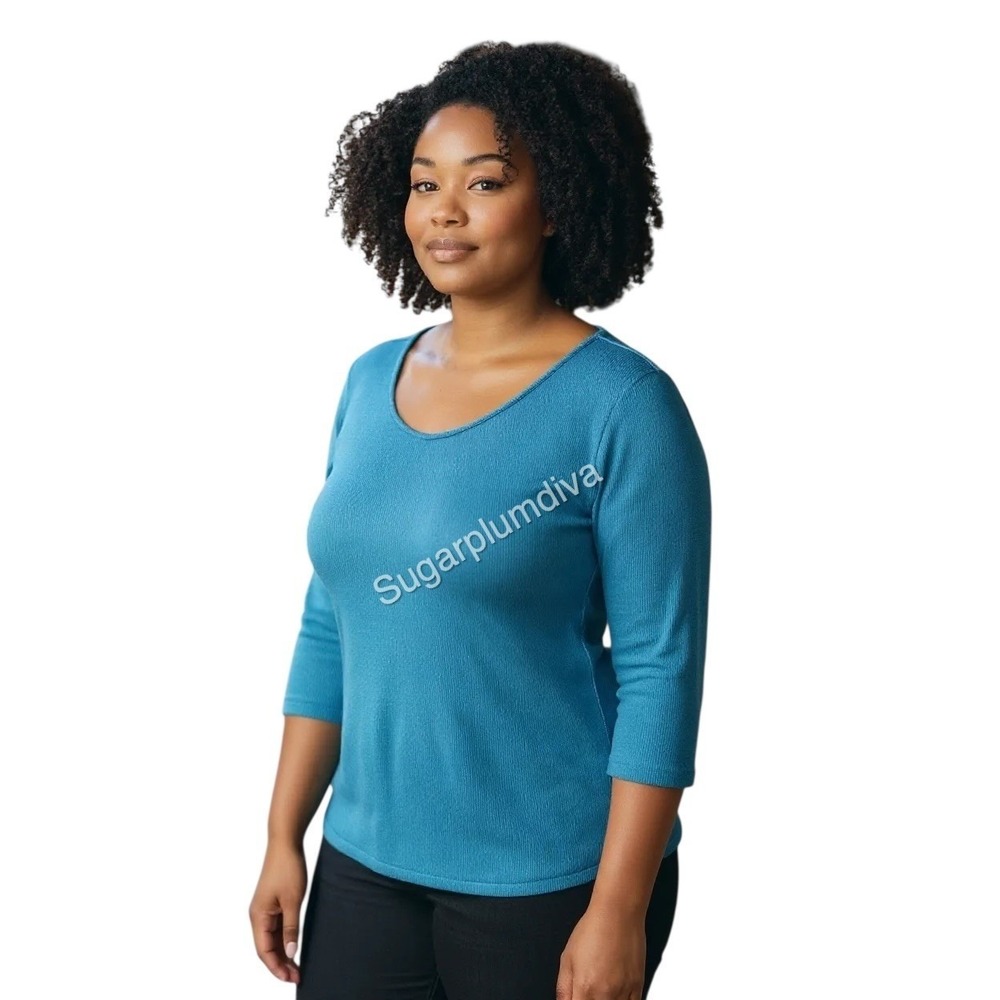 Verve Aqua Blue Super Soft Scoop Neck Sweater LARGE Contemporary‎ Casual SALE